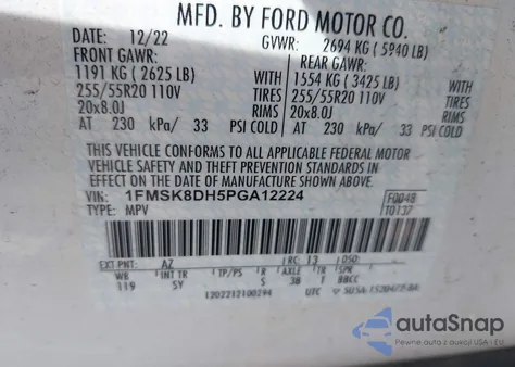 2023 Ford Explorer Xlt z USA, uszkodzony, nr VIN 1FMSK8DH5PGA12224